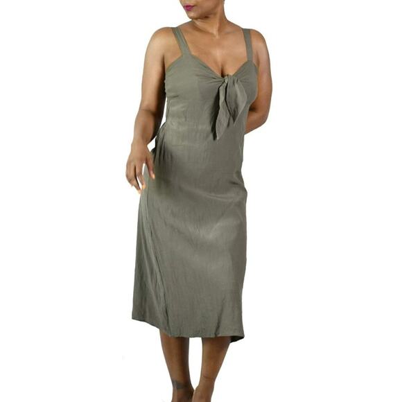 Need Supply Co Dress Green Sundress Olive Army Midi Tie Front Tank Size Medium - Picture 1 of 12